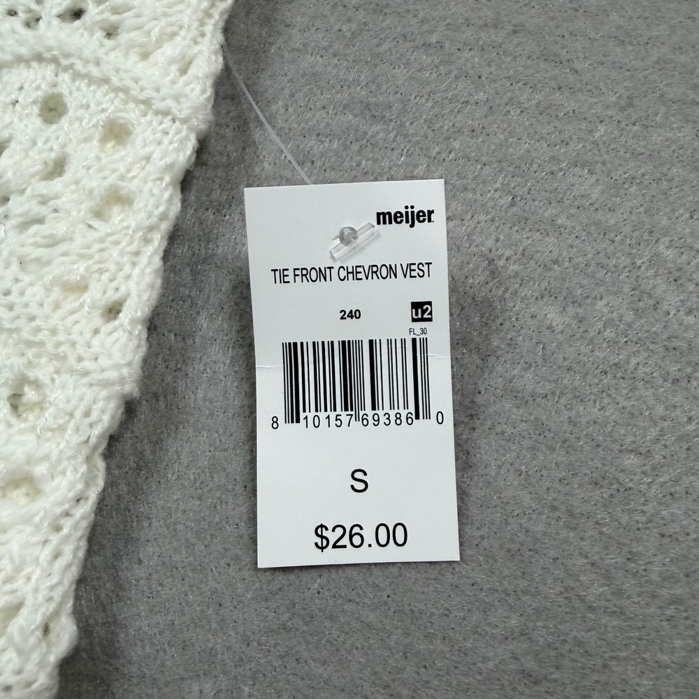 Love Knits Tie Front Chevron Vest‎ White Crochet Knit Boho Sleeveless Small NWT - Picture 4 of 8
